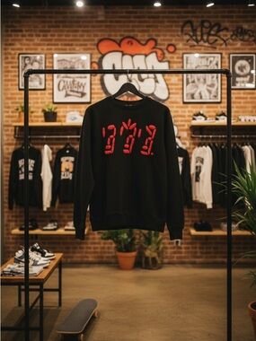 Mischka Brooklyn Black wool streetwear sweater with Red Embroidered Graphic